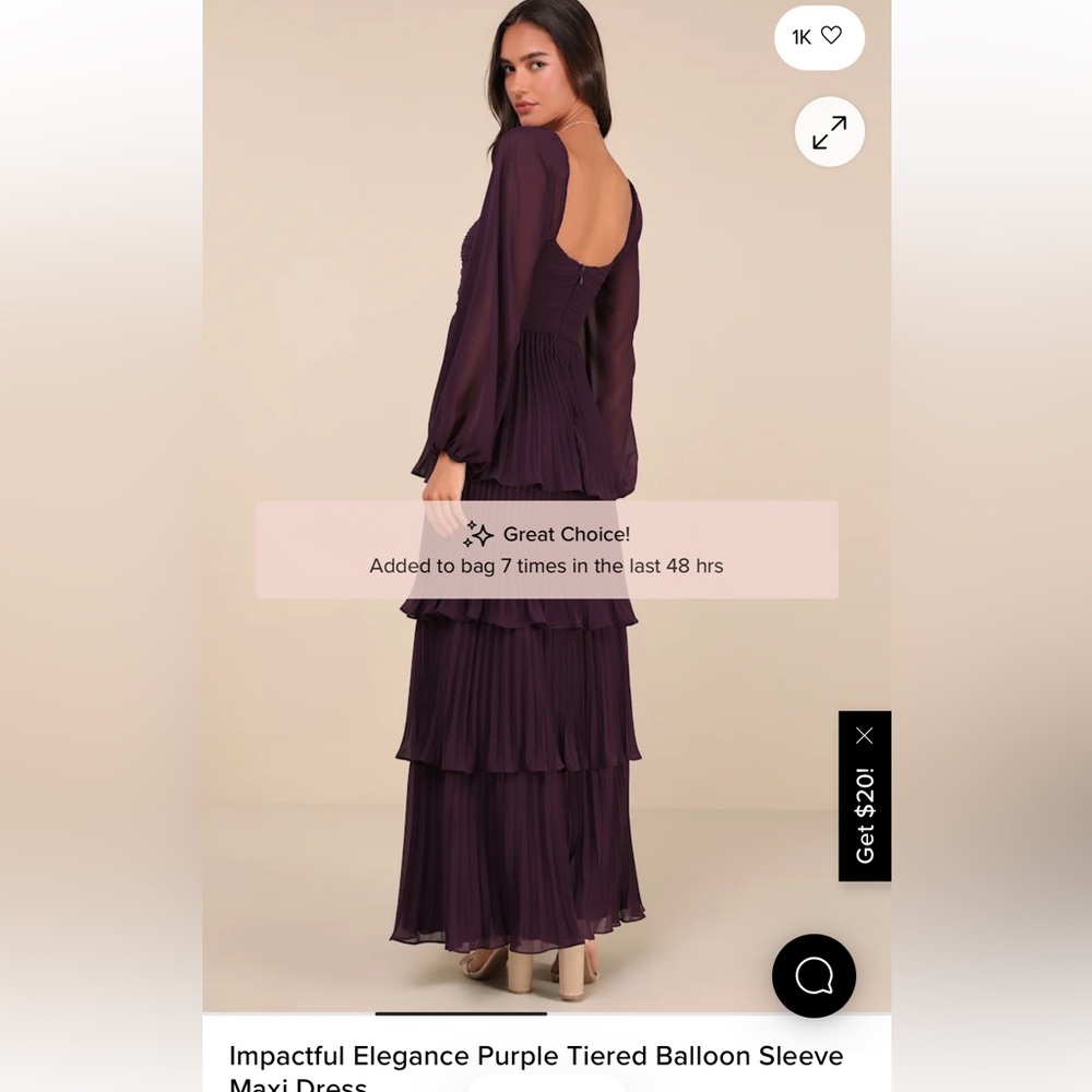 Lulus Impactful Elegance Purple Tiered Balloon Sleeve Maxi Dress - Size L - Picture 2 of 8